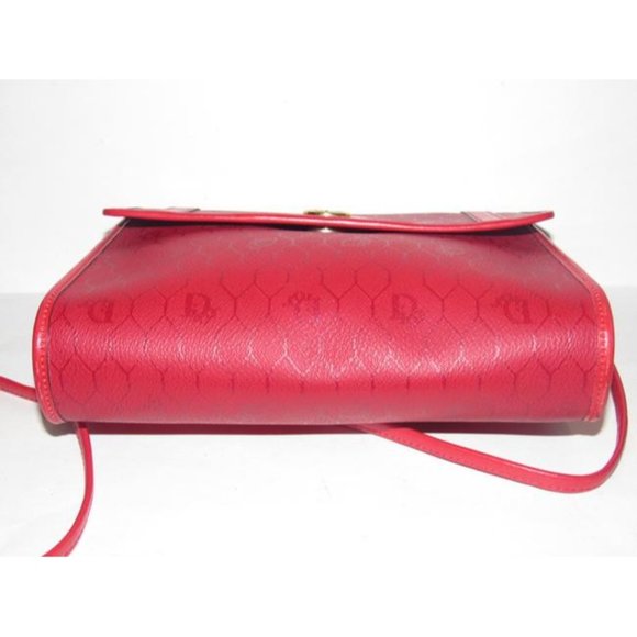 Dior Vintage Red Honeycomb Print Crossbody 2-Way Coated Canvas And Red Leather - Picture 10 of 12